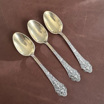 Lote de 3 cucharas antiguas Medici Gorham plata esterlina Demitasse oro lavado 4 1/4" Foto 1 de 4