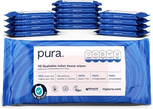 Pura Flushable Moist Toilet Tissue Wipes 14 x 40 wipes per pack 560 Wipes 100. - Picture 1 of 5