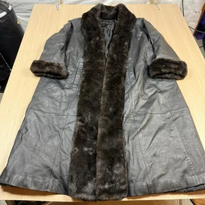 Vintage Penny Lane Leather Fur Trench Coat Duster Mob Wife 18/20 Avenue Design - Picture 1 of 11