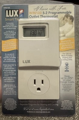Lux Smart Temp Programmable Outlet Thermostat WIN100 New In Package - Image 1 of 2
