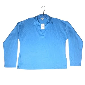 J. Crew Factory weiches Frottee-Poloshirt Damen mittelblau BL9212 neu mit Etikett - Bild 1 von 4