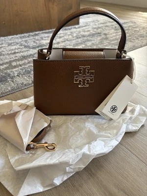 Tory Burch Britten Brown Pebbled Leather Micro Satchel Crossbody Purse Bag $348 - Image 1 of 4