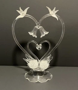 Schwäne Herz Liebe Vögel Glocken mundgeblasen Glas Hochzeit oder Jahrestag Tortenaufleger - Bild 1 von 4