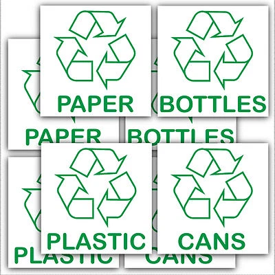 PLATINUM PLACE 8 x Recycling Bin Stickers Recycle Paper Plastic Cans Bottles Waste Logo Signs