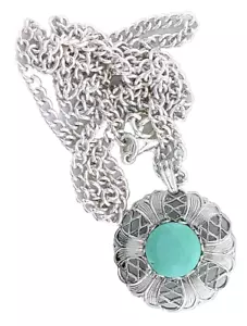 12mm Sleeping Beauty Arizona Turquoise Silver Color Pendant Chain ES7605/112623 - Picture 1 of 1