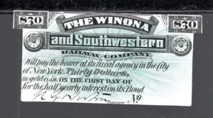 ABNC 'Winona & Southwestern ' Bond Coupon Proof Intaglio 1800s - Picture 1 of 2
