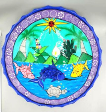Talavera Mexican Pottery Storyteller Bowl in Fish Design Seaside Beach Folk Art