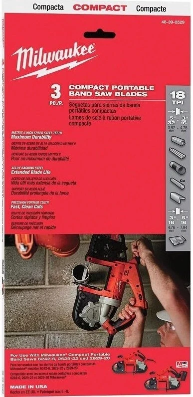 Milwaukee 48-39-0529 18 TPI 35-3/8" kompakte Bandsägeblätter 3 Stück HERGESTELLT IN DEN USA! - Bild 1 von 1