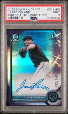 2022 Bowman Draft Chrome Jared Poland PSA 9 Auto Purple Refractor /250 Rookie  - Image 1 of 2