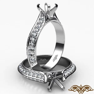 Pave Setting Diamond Engagement Ring Semi Mount made in 14k White Gold 0.35Ctw - Picture 1 of 26