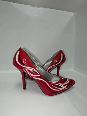 Hand Painted Rockabilly Red Pinstripe High Heels Costume Shoes Size 9 - Image 1 of 4