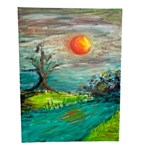 Pintura de paisaje al aire libre Sunset Tree River panel de lienzo Fredrix 18 x 24 - Imagen 1 de 24