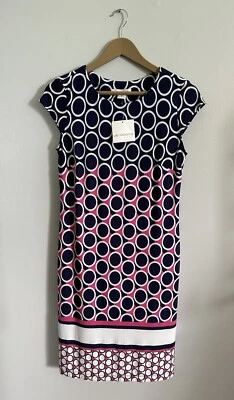 Liz Claiborne Midi Shift Dress With Cap Sleeves Geometric Pattern Women’s Size S - Image 1 of 4