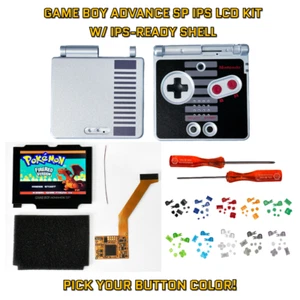 Game Boy Advance SP GBA SP IPS 101 LCD Full KIT W/ PRE CUT SHELL - NES - Picture 1 of 8