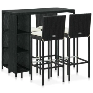 NNEVL 5 Piece Garden Bar Set with Cushions Poly Rattan Black - Picture 1 of 8
