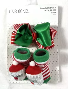 Okie Dokie Weihnachten Schleife Stirnband Santa Rentier Rassel Socken 2 Stück Mädchen 0-6M - Bild 1 von 5