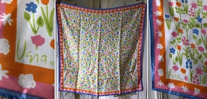 VTG 70s VERA NEUMANN LADYBUG WHITE SPRING FLOWERS ORANGE BLUE PINK SCARF EUC 26" - Picture 1 of 7