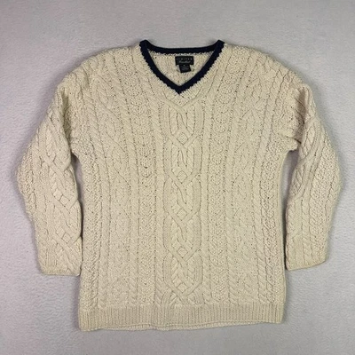 Suéter De Colección Limitado Para Mujer Mediano Crema Tejido a Mano Peso Pesado Grueso Tejido con Cable Foto 1 de 4