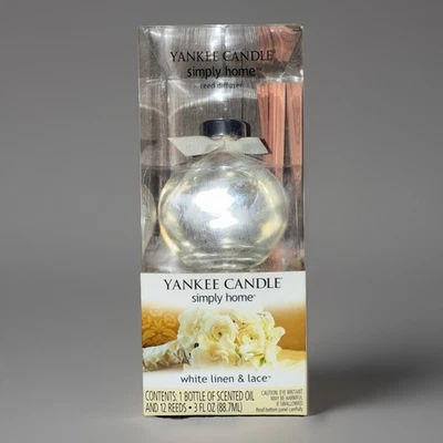 Vintage Yankee candle reed diffuser White Linen & Lace RARE Glass Vase Set NEW - Image 1 of 4