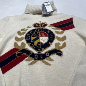 Neu mit Etikett Polo Ralph Lauren Rollkragenpullover Damen XL Wappen 100 % Wolle weiß - Bild 1 von 16