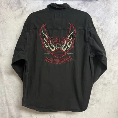 Camisa Harley Davidson bordada con botones para hombre grande 24,5x29 negra manga larga Foto 1 de 4