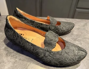 Think! Schwarzer strukturierter Leder Pfennigabsatz Schuh Gr. EU 37 US 6,5 Riemen Mary Jane - Bild 1 von 10