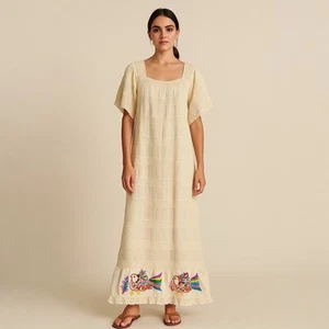Vintage Handmade Oaxacan Embroidered Cotton Maxi Dress (see descp) - Picture 1 of 9