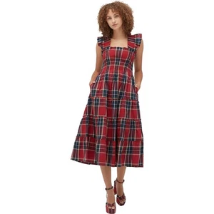 Hill House The Ellie Midi Nap Kleid Gr. S Neu mit Etikett Crimson Tartan kariert Urlaub - Bild 1 von 8