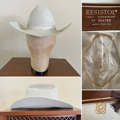 1970s Resistol Cattleman 5x Beaver 7 LONG OVAL Cowboy Western Hat 70s 1/8 Pin - Image 1 of 4