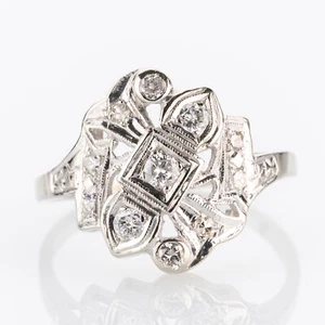 Art Deco ring (14k gold) with diamonds - Picture 1 of 5