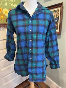Vintage Wool Pendleton Plaid Shirt Blue Green Large Long - Picture 1 of 3