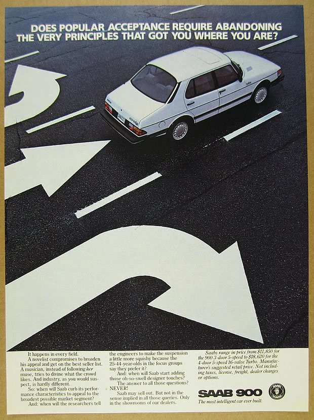 1985 Saab 900 Turbo white 4-door car photo vintage print Ad - Image 1 of 1