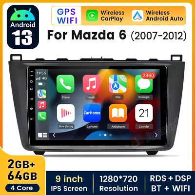 Radio audio GPS automático CARPLAY 9" Android 13 para Mazda 6 2007-2012 estéreo de coche DSP Foto 1 de 4