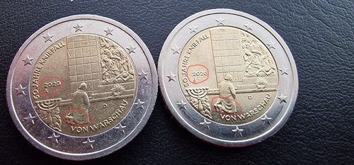 2 Euro Münze 50 Jahre Kniefall von Warschau Prägefehler sehr selten