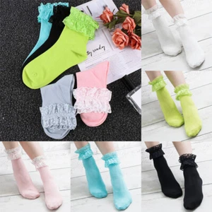 Girls Women Lace Fancy Ankle Ruffle Frilly Socks Retro Cotton Hosiery Summer - Picture 1 of 16