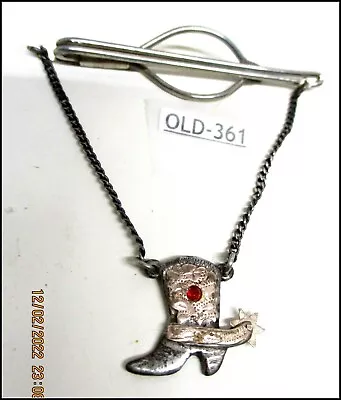 Vintage SOLID Sterling Silver with GOLD BOOT & RUBY with SPUR Hand Made Tie Tack - Image 1 of 3
