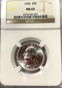 1950-P WASHINGTON QUARTER **SCARCE GEM, MS-65** An NGC Beauty! - Picture 1 of 4
