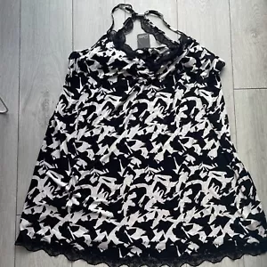 PLUS SIZE 24/26 SEXY BLACK white pattern NIGHT DRESS CURVE STRETCHY build in bra - Picture 1 of 4