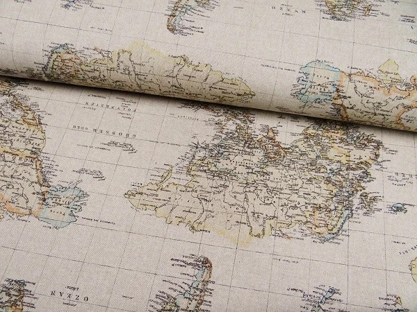 0,50 m Dekostoff Druck Weltkarte Landkarte beige Baumwolle / Polyester  b 07189 - Bild 1 von 1