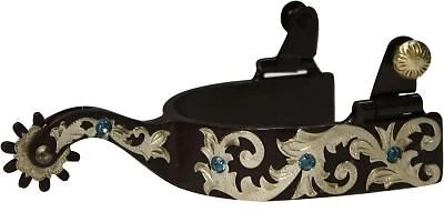 Espuelas Showman de acero marrón con desplazamiento plateado grabado y pedrería Foto 1 de 1