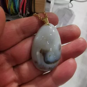 Beautiful Natural Milky Agate Pendant Gold Plated Stainless Steel Chain Necklace - Picture 1 of 4