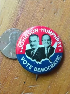 Lyndon Johnson Hubert Humphrey Vote Democratic 1968 President Pin button tab - Picture 1 of 3