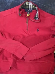 Ralph Lauren Polo Boys Red Long Sleeve Shirt 1/4 Zip Pullover Size L 10/12 - Picture 1 of 7