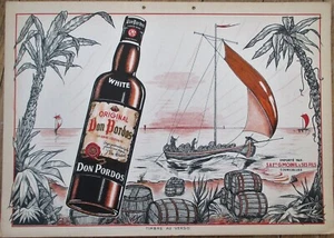 Don Pordos Vin de Liqueur 1930s French Advertising Sign, Rum Caribbean Image - Picture 1 of 1
