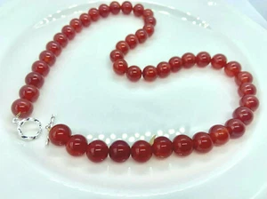30" Energy Natural Carnelian Gemstone 10mm Bead Necklace Solid 925 Silver - Picture 1 of 4