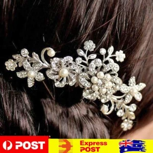 Alloy Hair Side Comb Clip with Rhinestone Pearl Fashion Women Silver for Dance - Picture 1 of 5