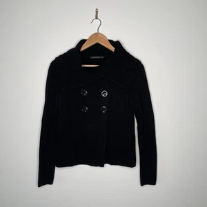 Portmans Women's Black Long Sleeve Pea Button Knit Ribbed Collar Jacket Size XS - Picture 1 of 7
