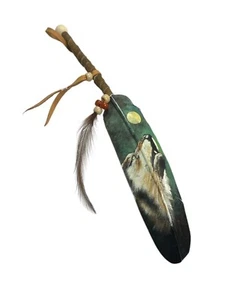 HAND PAINTED FEATHER , ARTS & CRAFTS ,SOUTHWEST ART , FULL MOON , WOLF , (A) - Picture 1 of 2