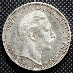 1909 A Königreich Preußen Deutschland Drei Mark 3 Mark 90% Silbermünze Berlin Münze - Bild 1 von 2
