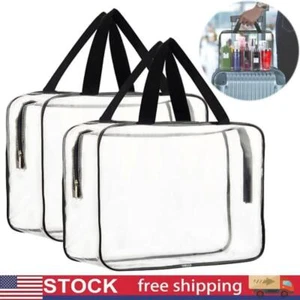 2pc Clear PVC Tote Bag Women Large Transparent Handbag Zip Cosmetic Toiletry Bag - Picture 1 of 7